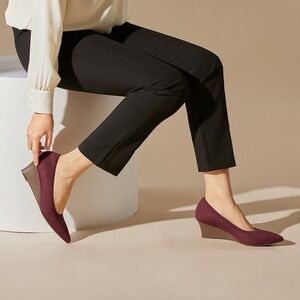 Vivaia‎ Wedge Heel Knit Pointed Toe Slip On  Shoes Burgundy EU/38.5 US/7.5